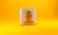 Gold Fire hydrant icon isolated on yellow background. Silver square button. 3D render illustration Royalty Free Stock Photo