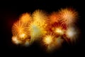 gold firework display set for celebration happy new year and merry christmas and fireworks on black isolated background