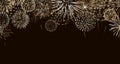 Fireworks background, New Year gold vector border Royalty Free Stock Photo