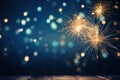 Gold Fireworks and bokeh in New Year eve on dark blue background. Generative AI Royalty Free Stock Photo