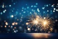Gold Fireworks and bokeh in New Year eve on dark blue background. Generative AI Royalty Free Stock Photo