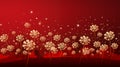 Gold fireworks celebration on red background