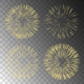 Gold fireworks on transparent background.Fireworks coll