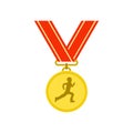 Gold first place medal icon with a child running