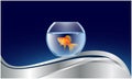 Gold fish bowl on abstract wave background Royalty Free Stock Photo