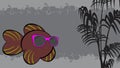 Gold fish cartoon expression illustration hawaiian background
