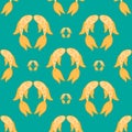 Gold fish exotic aquarium pet, sea background, summer water seamless pattern Royalty Free Stock Photo