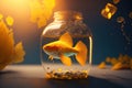 Gold fish in glass jar contrast saturated. ai generative Royalty Free Stock Photo