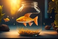 Gold fish in glass jar contrast saturated. ai generative Royalty Free Stock Photo