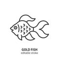 Gold fish line icon. Aquarium fish vector sign. Linear goldfish symbol. Editable stroke