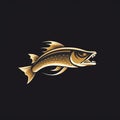 Detailed Gold Fish Logo With Fins On Black Background Royalty Free Stock Photo