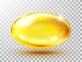 Gold fish oil pill isolated on transparent. Omega-3 gel capsule