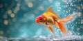 Gold fish swimming in the water, animals of the sea, ecosystem and environment, aquarium with bubbles and bokeh lights Royalty Free Stock Photo