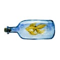 Gold fish in a transparent bottle. hand drawn watercolor illustration isolated on white background. Vector Royalty Free Stock Photo