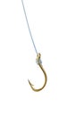 Gold fishing hook isolated on white background. Angling equipment Royalty Free Stock Photo