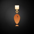 Gold Fishing spoon icon isolated on black background. Fishing baits in shape of fish. Fishing tackle. Vector