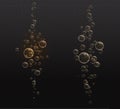 Gold fizzy bubbles. Sparkles champagne. Fizzy pop and effervescent drink. Abstract fresh soda and air bubbles, oxygen Royalty Free Stock Photo