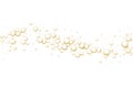 Gold fizzy bubbles. Sparkles champagne. Fizzy pop and effervescent drink. Abstract fresh soda and air bubbles, oxygen Royalty Free Stock Photo