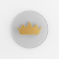 Gold flat crown icon. 3d rendering gray round key button, interface ui ux element