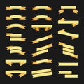 Gold Flat Style Ribbons Banners Set. Vector