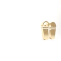 Gold Flip flops icon isolated on white background. Beach slippers sign. 3d illustration 3D render