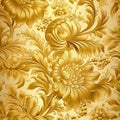 Gold Floral Art Wallpaper: Meticulous Design With Lively Brushwork