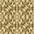 Gold floral 3d seamless pattern. Luxury shiny ornamental vector background. Decorative repeated golden backdrop. Surface floral