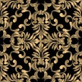 Gold floral 3d seamless pattern. Vector luxury patterned background. Flourish repeat ornate backdrop. Beautiful elegant vintage Royalty Free Stock Photo