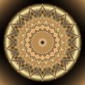 Gold Floral round 3d mandala pattern. Shiny ornamental vector background. Glowing backdrop. Vintage luxury 3d ornaments.