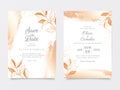 Gold floral wedding invitation card template set with branch and glitter decoration. Elegant abstract background save the date, Royalty Free Stock Photo