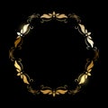 Gold flower pattern circle frame on black background. Round floral decorative golden ornament border vector illustration Royalty Free Stock Photo