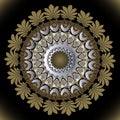 Gold flower. Round greek style mandala pattern. Ornamental glowing Deco background. Textured floral golden ornament. Beautiful Royalty Free Stock Photo