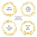 Gold flower wreaths card with inspirational quote. Hand drawn de Royalty Free Stock Photo