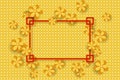 Gold Flowers on the golden backgroune and frame for text. Design for Chinese New Year