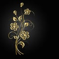 Gold flowers with shadow on dark background. Royalty Free Stock Photo