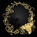 Gold flowers with shadow on dark background. Royalty Free Stock Photo