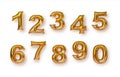 Gold foil balloon number isolated background set