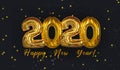 Gold Foil Balloons 2020 on black background. Happy New Years concept Royalty Free Stock Photo