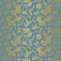 Gold foil on blue background decorative flower silhouette texture. Royalty Free Stock Photo