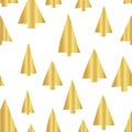 Gold foil christmas tree seamless vector pattern backdrop. Shiny golden texture doodle Christmas trees on white background. Royalty Free Stock Photo