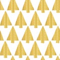 Gold foil christmas tree seamless vector pattern backdrop. Shiny golden textured triangle Christmas trees on white background. Royalty Free Stock Photo