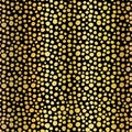 Gold foil dots seamless vector pattern background. Shiny metallic golden irregular circle shapes on black backdrop. Elegant design