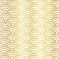 Gold foil fish scale seamless vector pattern. Repeating geometrical metallic golden background. Hand drawn half circles Royalty Free Stock Photo