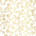 Gold foil flower vector seamless pattern background. Elegant golden florals on white backdrop. Elegant design for digital web