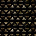 Gold foil geometric triangle seamless vector pattern. Shiny Lines of Triangles on black background. Elegant design for web banner, Royalty Free Stock Photo