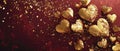 Gold Foil Hearts Adorning A Luxurious Deep Burgundy Background