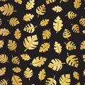 Gold foil leaves seamless vector background black Royalty Free Stock Photo