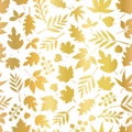 Gold foil leaves seamless vector background. Foliage nature leaf elements repeating pattern. Metallic golden floral Royalty Free Stock Photo