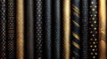 Gold foil patterned rolls displayed vertically for gift wrapping Royalty Free Stock Photo