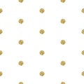 Gold foil shimmer glitter polkadot seamless pattern.